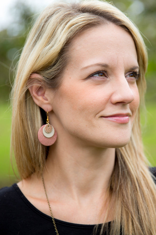 GRAY - Leather Earrings   ||  <BR> SAGE GLITTER (FAUX LEATHER),  <BR>  MATTE SPRUCE GREEN, <BR>  METALLIC SILVER SMOOTH