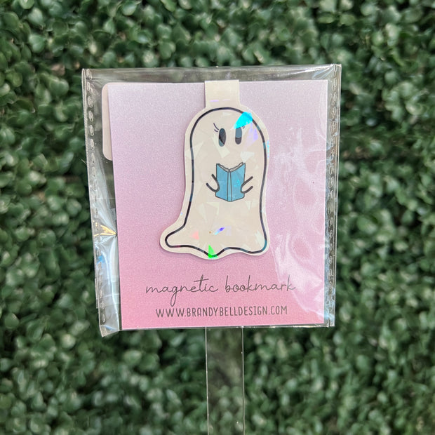 MAGNETIC BOOKMARK |  Original Artwork by Brandy Bell - GHOST WITH BOOK (AQUA)