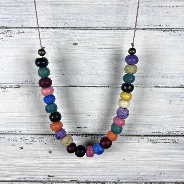 BEADED NECKLACE - Waxed Cotton Necklace   ||  <BR> Multicolor Beads