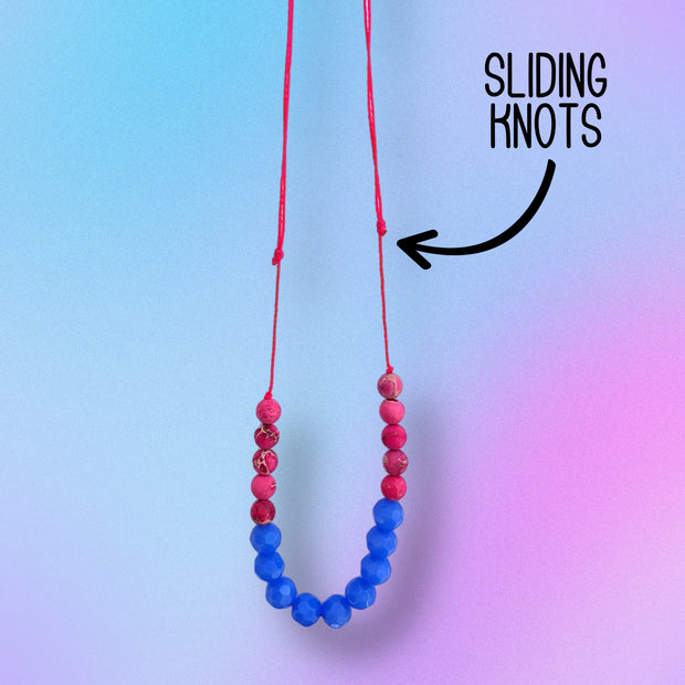 BEADED NECKLACE - Waxed Cotton Necklace   ||  <BR> Pink & Periwinkle (Adjustable)