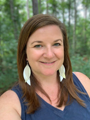 ANDY - Leather Earrings   ||  <BR> RAINBOW FIELD FLOWER,  <BR>  COBALT BLUE BRAID, <BR> RED PANAMA WEAVE