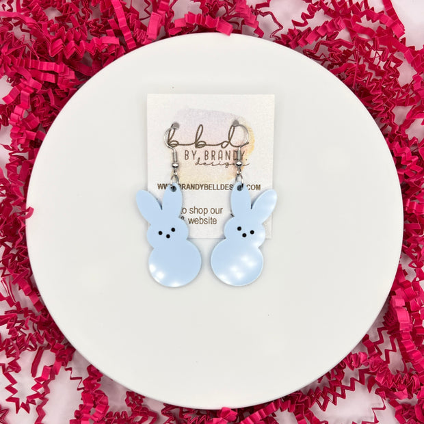 ACRYLIC EARRINGS || <BR> BUNNY WITH FACE (GLOSSY LIGHT BLUE)
