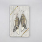 ANDY - Leather Earrings  ||  <BR>  IVORY STINGRAY, <BR> SHIMMER LINEN,  <BR> METALLIC CHAMPAGNE COBRA