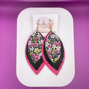 GINGER - Leather Earrings  ||  <BR>  PURPLE & PINK MINI FLORAL, <BR> SHIMMER BLACK,  <BR> MATTE PINK