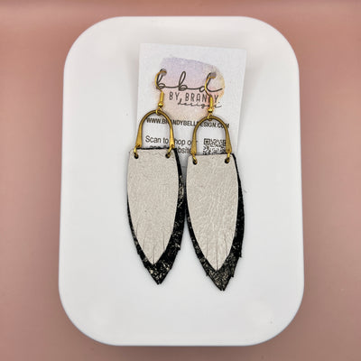 GRACE *Limited Edition* || Leather Earrings with BRASS ARCH  || <BR> IVORY GLAZED NUBUCK, <BR> CHAMPAGNE NORTHERN LIGHTS