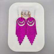 AURORA - Leather Earrings  ||  <BR>  METALLIC NEON PINK