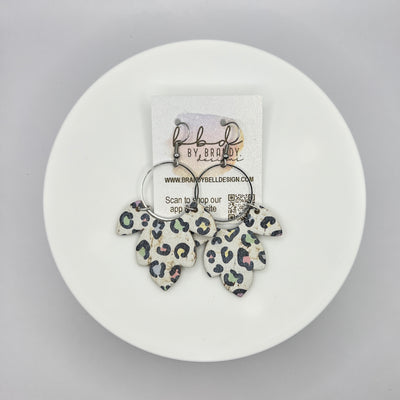 IVY - Leather Earrings  ||  <BR>  PASTEL LEOPARD (CORK ON LEATHER)