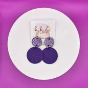 CALLIE - Leather Earrings  ||  <BR> AURORA FINE GLITTER, <BR> MATTE PURPLE