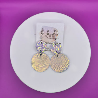 CALLIE - Leather Earrings  ||  <BR> IRIDESCENT CHUNKY GLITTER, <BR> IRIDESCENT WHITE SAFFIANO