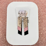 CODY - Leather Earrings  ||  <BR>  METALLIC ROSE GOLD PEBBLED, <BR> MATTE LIGHT PINK,  <BR> SHIMMER BLACK