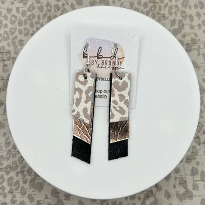 CODY - Leather Earrings  ||  <BR>  NUDE LEOPARD, <BR> METALLIC ROSE GOLD SMOOTH,  <BR> SHIMMER BLACK