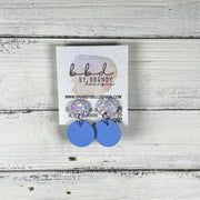 LUNA -  Leather Earrings ON POST  ||  IRIDESCENT CHUNKY GLITTER (ON CORK), <BR> MATTE CAROLINA BLUE