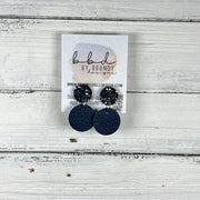 LUNA -  Leather Earrings ON POST  ||  BEJEWELED CHUNKY GLITTER (ON CORK), <BR> MATTE NAVY BLUE