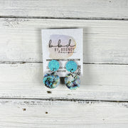 LUNA -  Leather Earrings ON POST  ||  <BR> AQUA FINE GLITTER, <BR> ABALONE