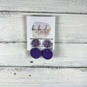 LUNA -  Leather Earrings ON POST ||  <BR> AURORA FINE GLITTER, <BR> MATTE PURPLE