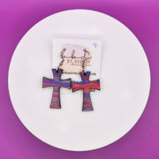 HAND-PAINTED WOODEN CROSS ||  <br> Hand-painted earrings by Brandy Bell <br> PURPLE & PINK #4