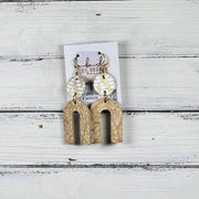 HOPE - Leather Earrings  ||  <BR>WHITE & GOLD CHEVRON, <BR> MUSTARD FLORAL OUTLINES(ON CORK)