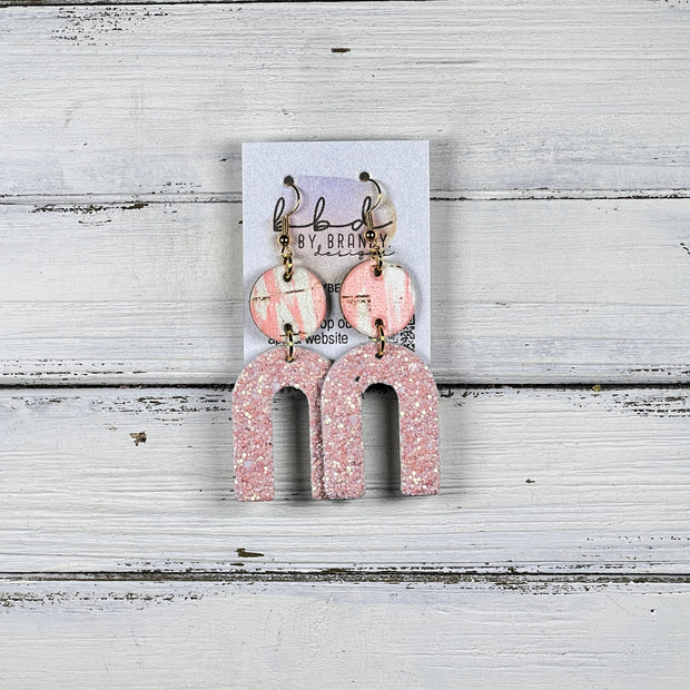 HOPE - Leather Earrings  ||  <BR> PINK & WHITE (ON CORK), <BR> LIGHT PINK CHUNKY GLITTER (ON CORK)