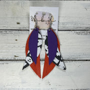 ANDY - Leather Earrings   ||  <BR> MATTE PURPLE,  <BR>  BLACK & WHITE GHOST PRINT, <BR> MATTE ORANGE