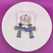 HAND-PAINTED WOODEN CROSS ||  <br> Hand-painted earrings by Brandy Bell <br> FUCHSIA, PURPLE & AQUA #1