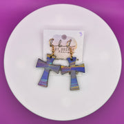 HAND-PAINTED WOODEN CROSS ||  <br> Hand-painted earrings by Brandy Bell <br> FUCHSIA, PURPLE & AQUA #3