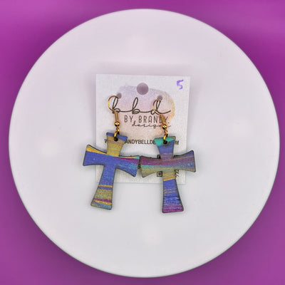 HAND-PAINTED WOODEN CROSS ||  <br> Hand-painted earrings by Brandy Bell <br> FUCHSIA, PURPLE & AQUA #5