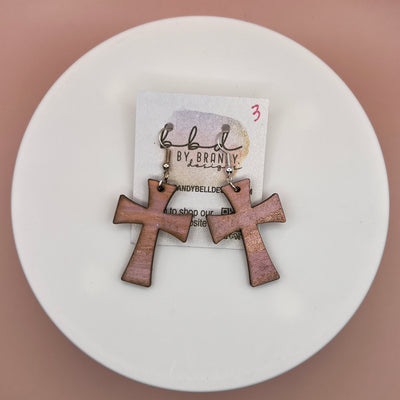 HAND-PAINTED WOODEN CROSS ||  <br> Hand-painted earrings by Brandy Bell <br>BLUSH #3