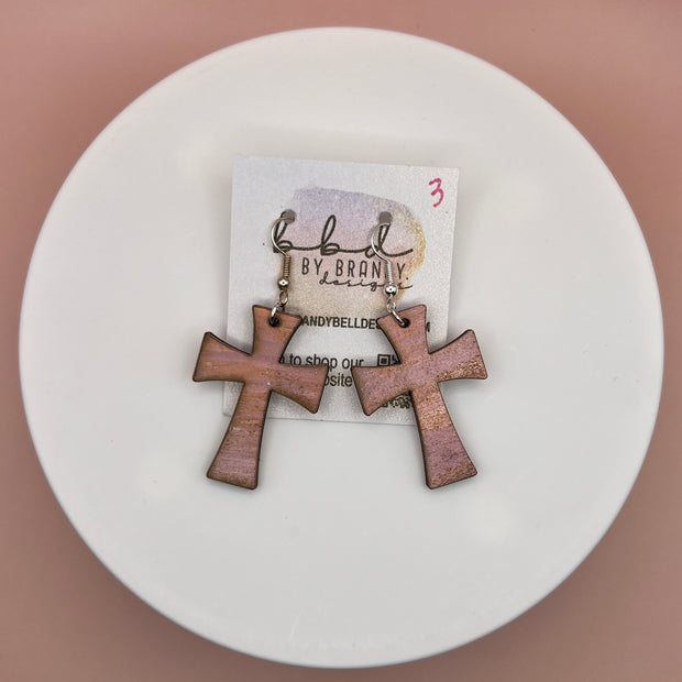 HAND-PAINTED WOODEN CROSS ||  <br> Hand-painted earrings by Brandy Bell <br>BLUSH #3