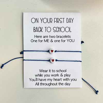 BACK TO SCHOOL Bracelet Set - Blue with white heart bead