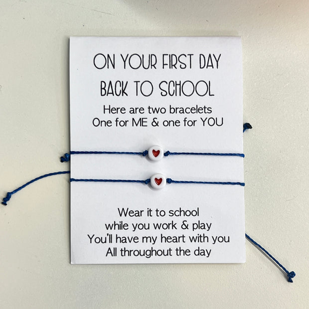 BACK TO SCHOOL Bracelet Set - Blue with white heart bead