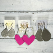 ARCHED HEARTS -  Leather Earrings  ||   <BR> PINK TIE DYE