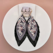 INDIA -  Leather Earrings  ||   <BR> BREWING MAGIC (FAUX LEATHER), <BR> SHIMMER LAVENDER, <BR> <BR> SHIMMER DISTRESSED BLACK & SILVER