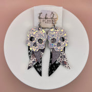 FANCY SKULL 2.0 - Leather Earrings || <BR> IRIDESCENT GLITTER SKULL,  <BR> SHIMMER LAVENDER, <BR> BREWING MAGIC, <BR> BLACK & WHITE NORTHERN LIGHTS