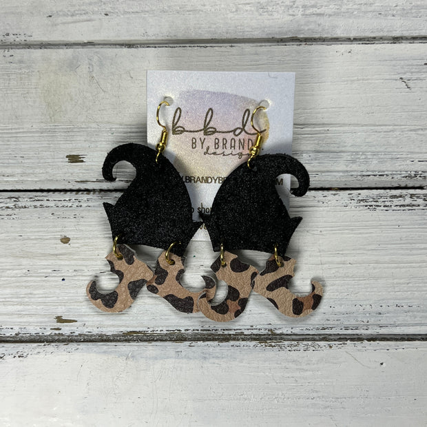 ELVES -  Leather Earrings  ||   <BR> SHIMMER BLACK, <BR> CARAMEL LEOPARD