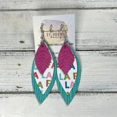 DOROTHY - Leather Earrings   ||  <BR> PINK BRAID,  <BR> COLORFUL FALALALA, <BR> AQUA PALMS