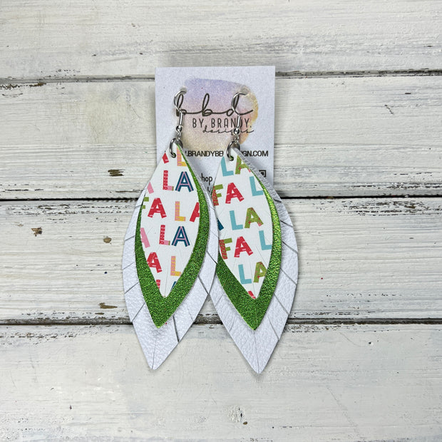 INDIA - Leather Earrings   ||  <BR> COLORFUL FALALA (FAUX LEATHER),  <BR> METALLIC LIME GREEN (FAUX LEATHER), <BR> MATTE WHITE