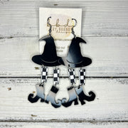 ACRYLIC EARRINGS || <BR> BLACK WITCH HAT & LEGS (4” LONG)