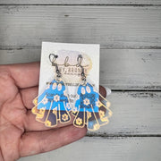 ACRYLIC EARRINGS || <BR> IRIDESCENT ACRYLIC GHOST WITH FLOWERS