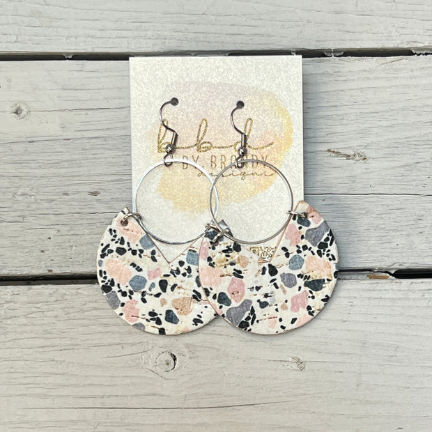 ERIN  - Leather Earrings   ||  <BR> GRANITE MOSAIC PRINT (LEATHER ON CORK)