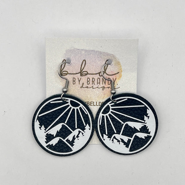 WNC FUNDRAISER EARRINGS- Original Drawing by Brandy Bell :  BLACK WITH WHITE MOUNTAINS