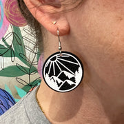 WNC FUNDRAISER EARRINGS- Original Drawing by Brandy Bell :  BLACK WITH WHITE MOUNTAINS