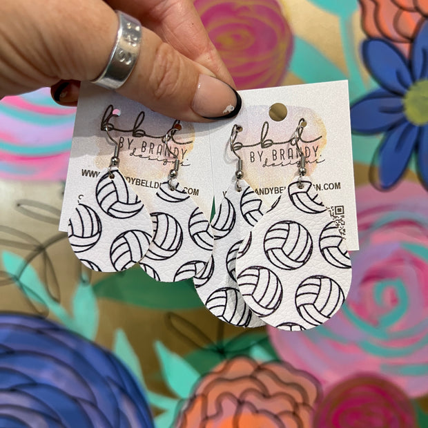 ZOEY (3 sizes available!) -  Leather Earrings  ||   VOLLEYBALL PRINT  (FAUX LEATHER)