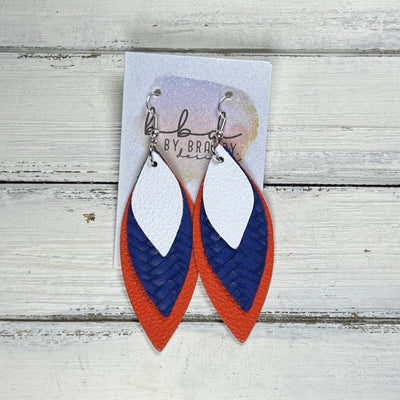 DOROTHY -  Leather Earrings  ||   <BR> MATTE WHITE, <BR> COBALT BLUE BRAID, <BR> MATTE ORANGE