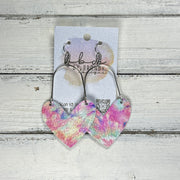 ARCHED HEARTS -  Leather Earrings  ||   <BR> PINK TIE DYE