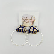 JULIA - Leather Earrings OR Necklace  ||   NAVY & CHAMPAGNE LEOPARD PRINT (* 2 sizes available + necklace option)