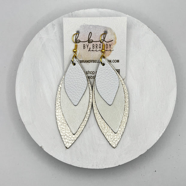 DOROTHY -  Leather Earrings  ||   <BR> MATTE WHITE,<BR> PEARL WHITE, <BR> METALLIC CHAMPAGNE PEBBLED