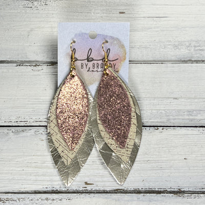 INDIA -  Leather Earrings  ||   <BR> SHIMMER VINTAGE PINK, <BR> ROSE GOLD HATCHING, <BR> METALLIC CHAMPAGNE SMOOTH