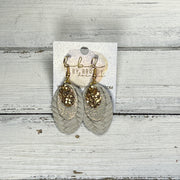 DIANE -  Leather Earrings  ||  <BR> GOLD GLITTER (FAUX LEATHER), <BR> SHIMMER ROSE GOLD, <BR> LINEN BRAID