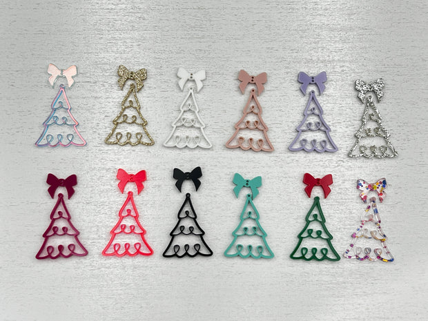 ACRYLIC EARRINGS || <BR> Bow + Christmas Tree Earrings  - IRIDESCENT BOW + WHITE TREE