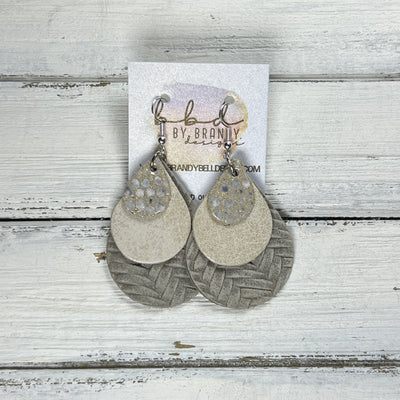 LINDSEY -  Leather Earrings  ||  <BR> IVORY STINGRAY, <BR> SHIMMER ROSE GOLD, <BR> SHIMMER VINTAGE PINK